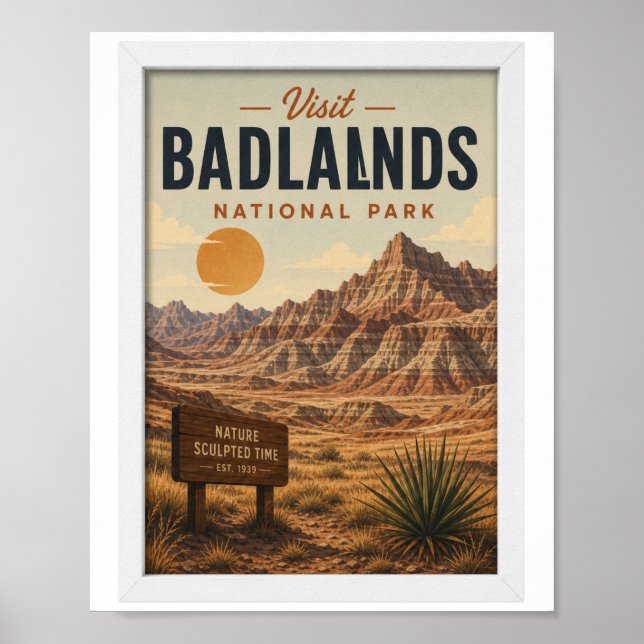 Besök Badlands National Park Resa Vintage Poster (Framsidan)