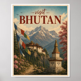 Besök Bhutan Resa Vintage Poster