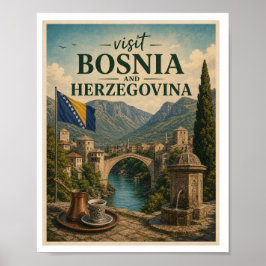 Besök Bosnien och Hercegovina Resa Vintage Poster