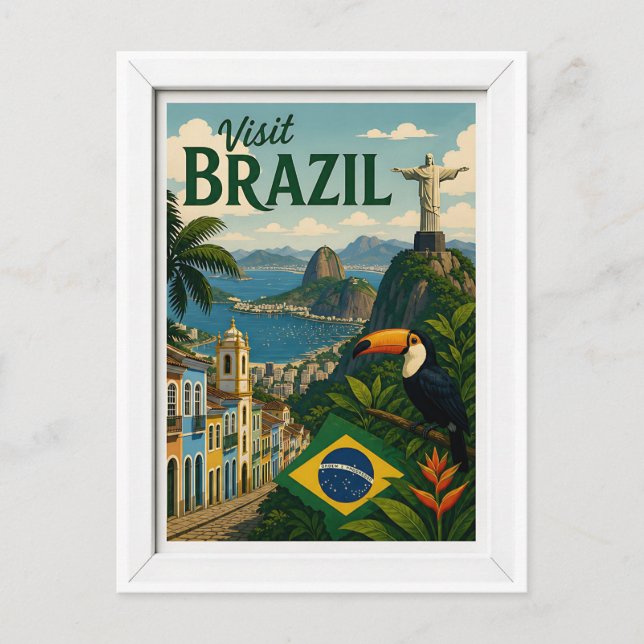 Besök Brasilien Resa Vintage Vykort (Framsida)