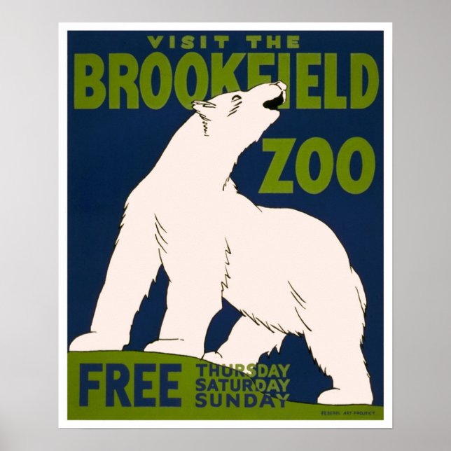 Besök Brookfield Zoo - Polar Bear Vintage WPA Poster (Framsidan)