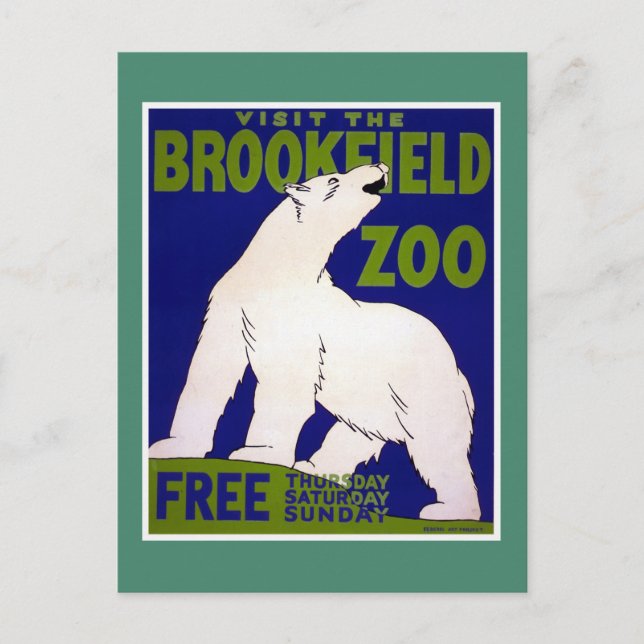Besök Brookfield Zoo Vintage WPA Vykort (Framsida)