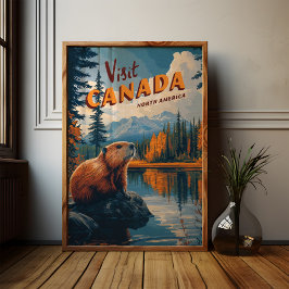 Besök Canada Beaver Poster - Vintage resor Art