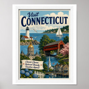Besök Connecticut Resa Vintage Poster