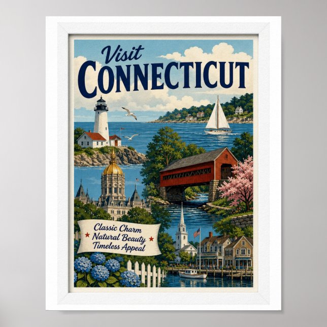 Besök Connecticut Resa Vintage Poster (Framsidan)