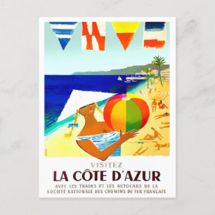 Besök Cote D'Azur Frankrike vintage resor Vykort