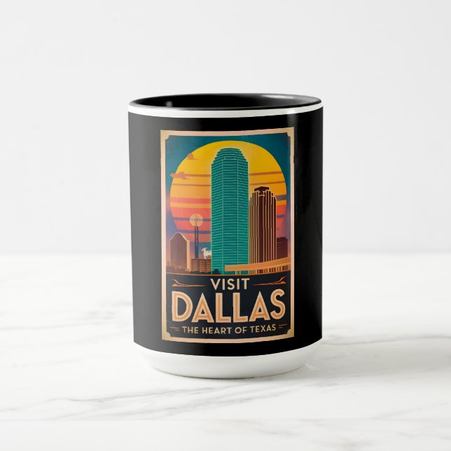 Besök Dallas – Retro Skyline Travel Mugg (Center)