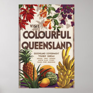 Besök färgrika Queensland Australien Vintage Poster