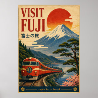 Besök Fuji Japan Retro Resemålning Affisch | Vinta