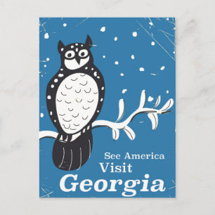 Besök Georgia USA Vintage uggla poster Vykort