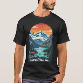 Besök Glacier National Park - Mountain and Bear T Shirt