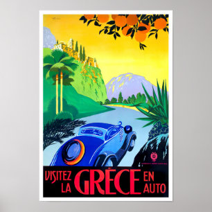 Besök Grekland med bil vintage resor Poster
