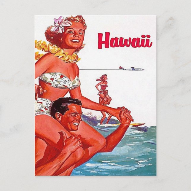 Besök Hawaii - Surfing - Vintage resor Vykort (Framsida)