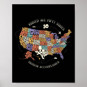 Besök hela 50 Stater USA hela 50 stater Karta Poster
