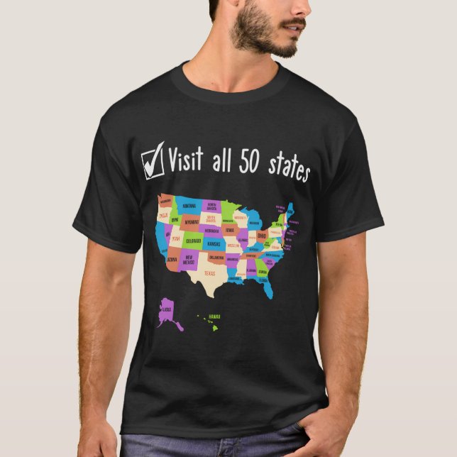 Besök hela 50 stater USA:s Karta Travel T Shirt (Framsida)