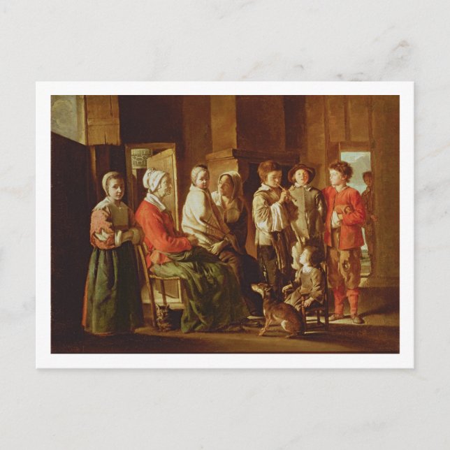 Besök hos farmor (olja på canvas) vykort (Framsida)