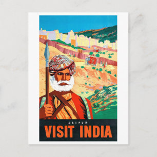 Besök Indien, Jaipur, mannen på vakt. Vykort