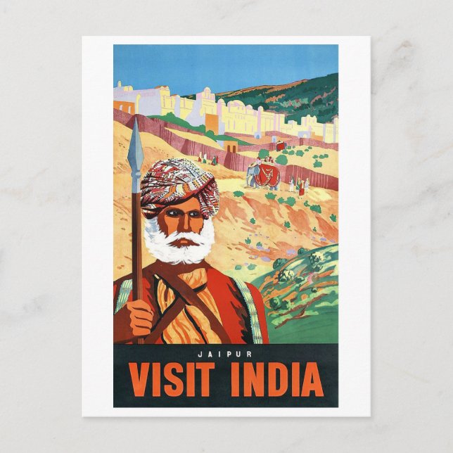 Besök Indien, Jaipur, mannen på vakt. Vykort (Framsida)