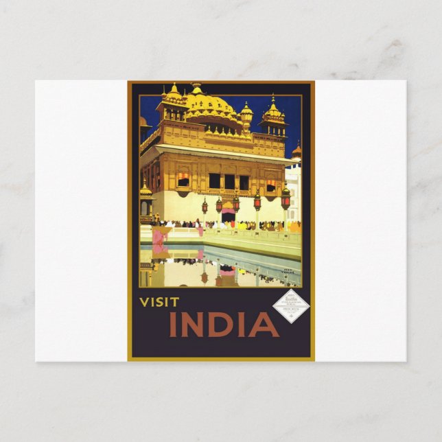Besök Indien Vintage Resa Affisch Konst Vykort (Framsida)