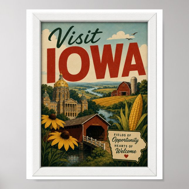 Besök Iowa Resa Vintage Poster (Framsidan)