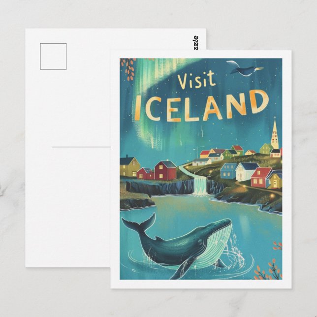 Besök Island Vintage Berömd Travel Ställe Vykort (Fram/baksida)