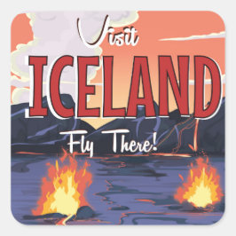 Besök Island vintage-resaaffisch Fyrkantigt Klistermärke