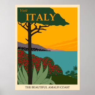 Besök Italien, den vackra Amalfi Kusten Travel Poster