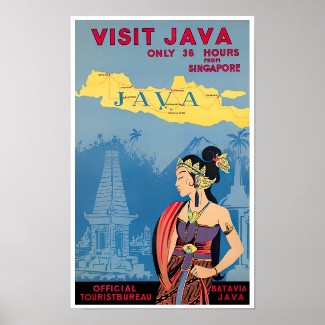 Besök Java vintage resor Poster (Framsidan)