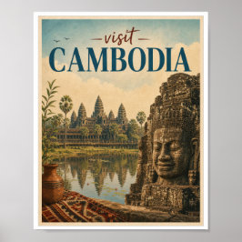 Besök Kambodja Resa Vintage Poster