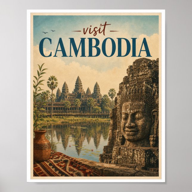 Besök Kambodja Resa Vintage Poster (Framsidan)