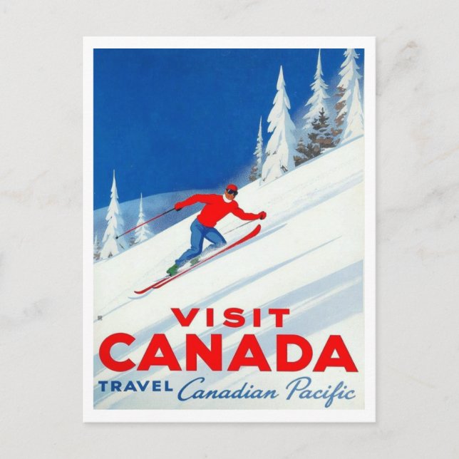 Besök Kanada Canadian Pacific Ski Art Vykort (Framsida)