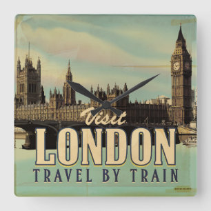 Besök London vintage affisch Fyrkantig Klocka