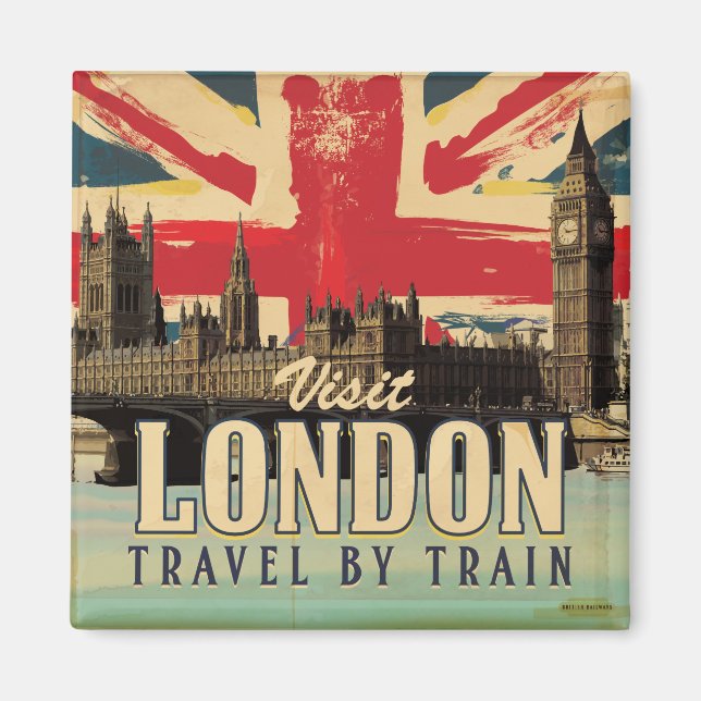 Besök London vintage affisch Magnet (Framsidan)