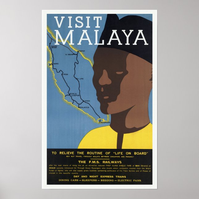 Besök Malaya Malaysia Railways Poster (Framsidan)