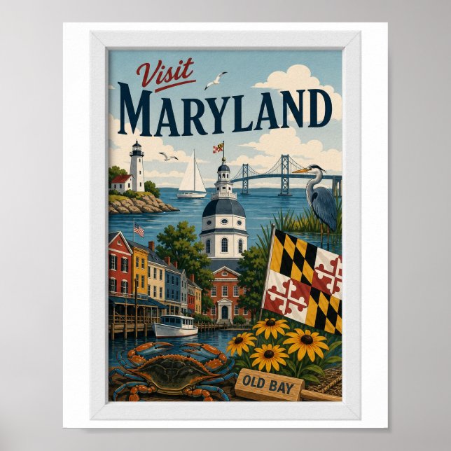 Besök Maryland Resa Vintage Poster (Framsidan)