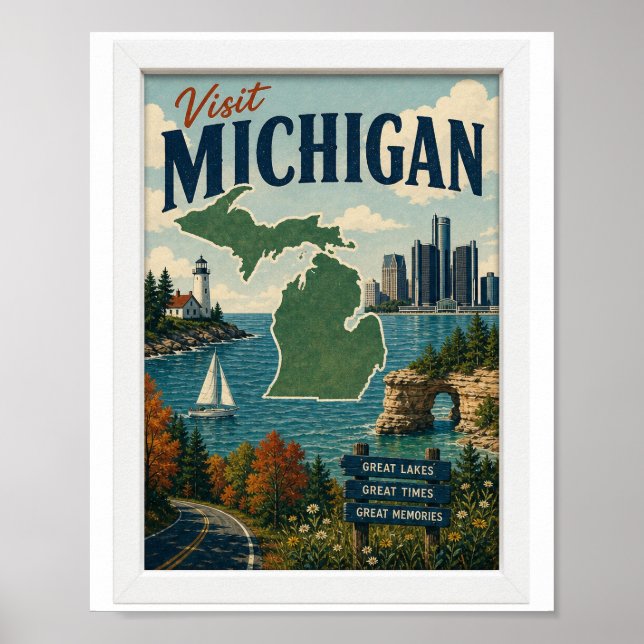 Besök Michigan Resor Vintage Poster (Framsidan)