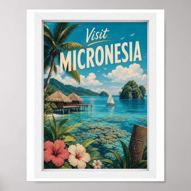 Besök Micronesia Resa Vintage Poster (Framsidan)