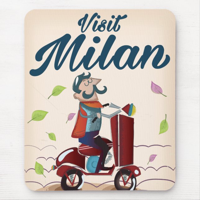 Besök Milan tecknad vintage resa affisch Musmatta (Framsidan)