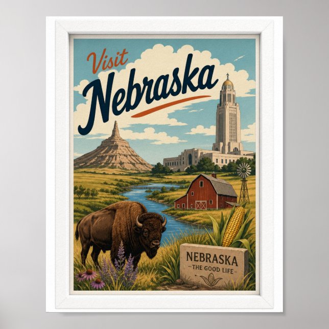 Besök Nebraska Resor Vintage Poster (Framsidan)