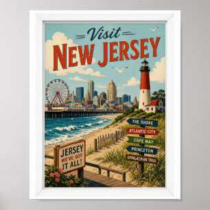 Besök New Jersey Resa Vintage Poster