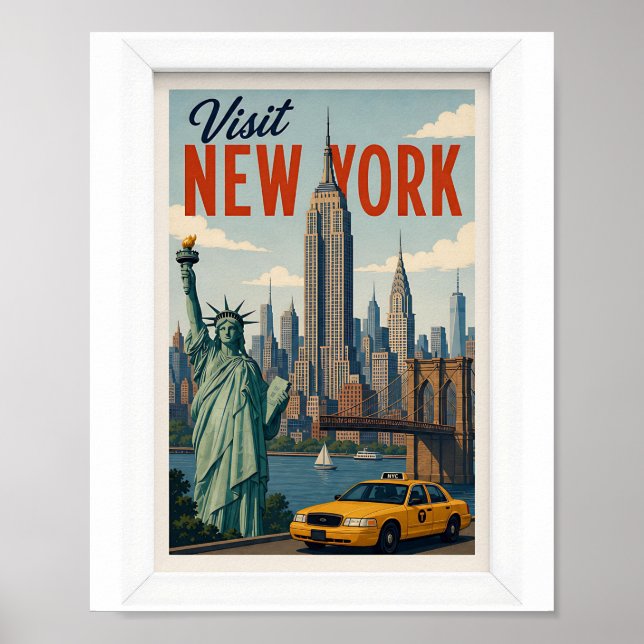 Besök New York Resa Vintage Poster (Framsidan)