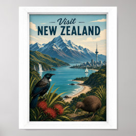 Besök Nya Zeeland Resa Vintage Poster