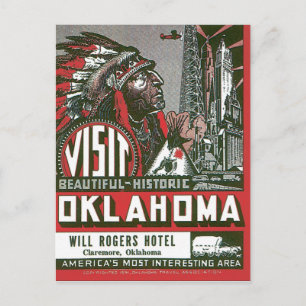 Besök Oklahoma Vintage resor Poster teckning Vykort
