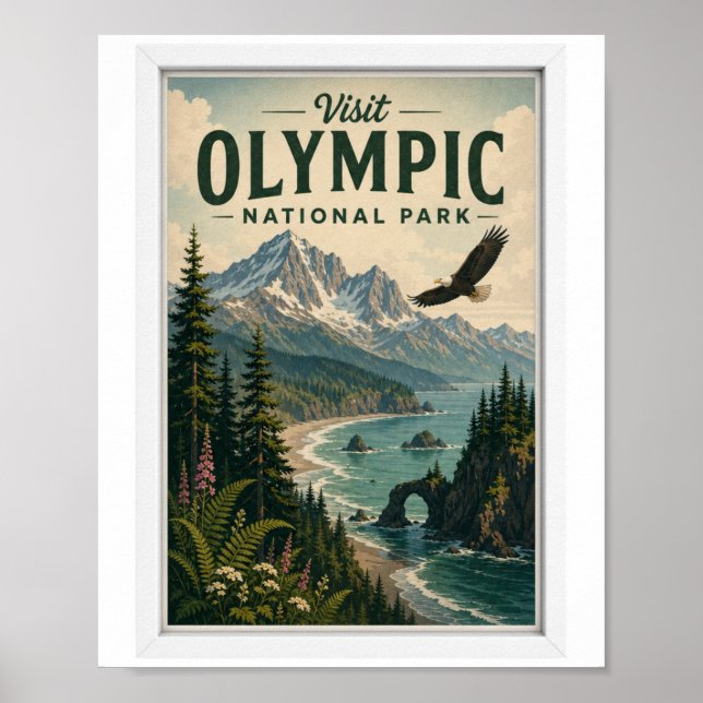Besök Olympic National Park Resa Vintage Poster (Framsidan)