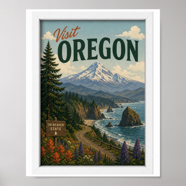 Besök Oregon Resor Vintage Poster (Framsidan)
