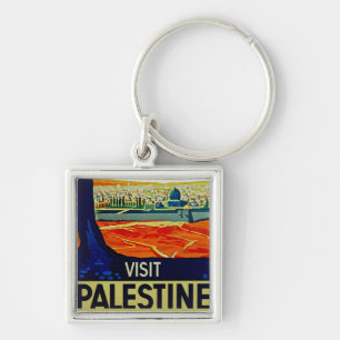 Besök Palestina Fyrkantig Silverfärgad Nyckelring