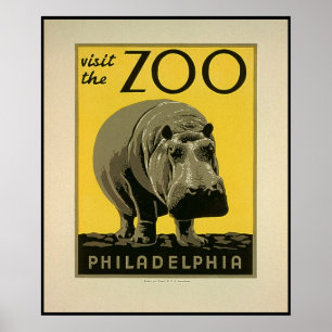 Besök Philadelphia Zoo, Hippo - Gamla WPA-Poster Poster