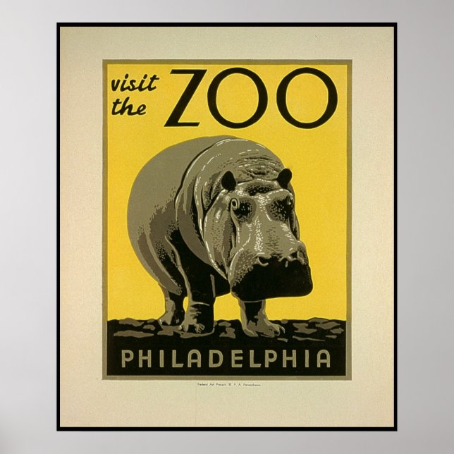 Besök Philadelphia Zoo, Hippo - Gamla WPA-Poster Poster (Framsidan)