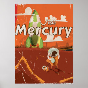 Besök Planet Mercury Vintage Sci-Fi-Tecknaden Poster