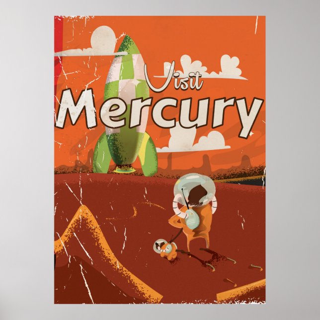 Besök Planet Mercury Vintage Sci-Fi-Tecknaden Poster (Framsidan)